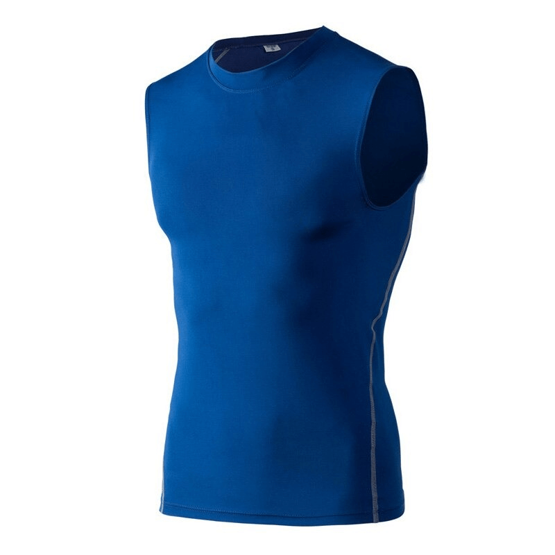 Men's blue compression fitness tank top, lightweight and sleeveless, ideal for gym workouts and running. Model SF0654.